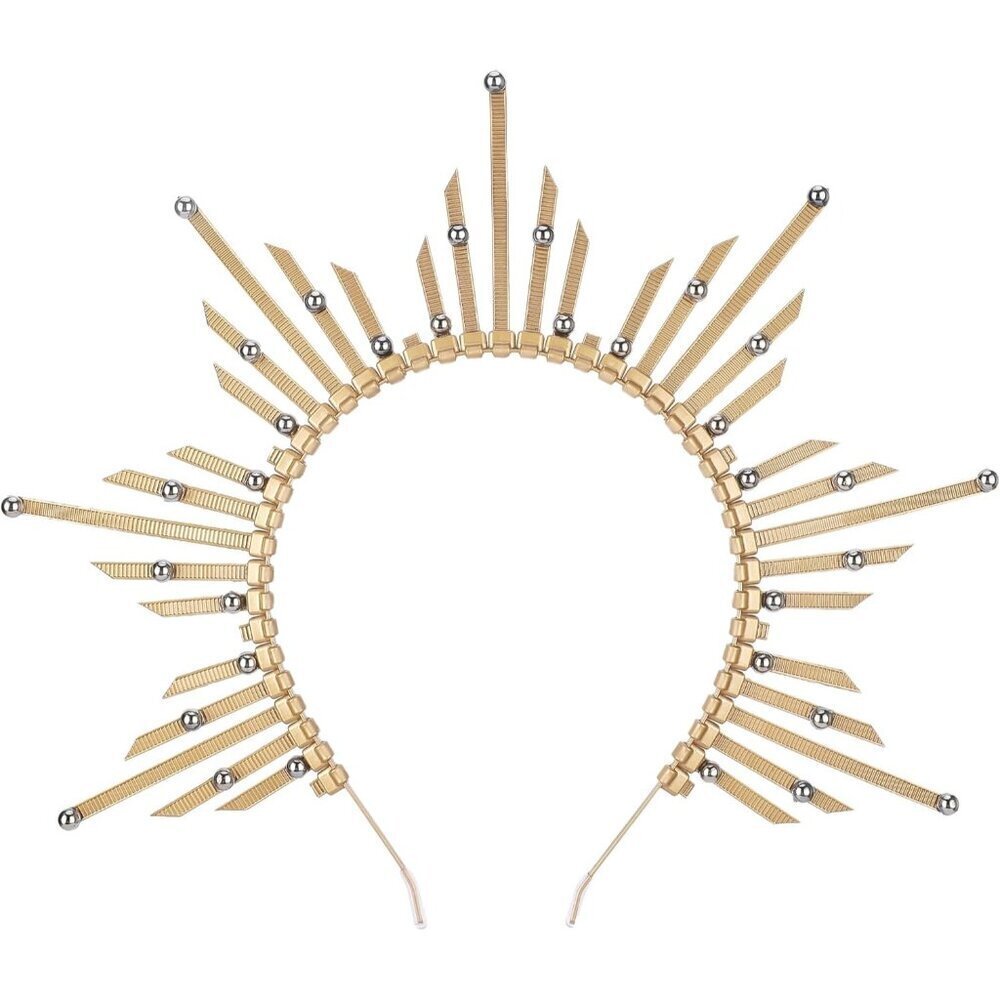 Sunburst Goddess Halo Crown Gold Pearl Headpiece Renaissance Costume Woman